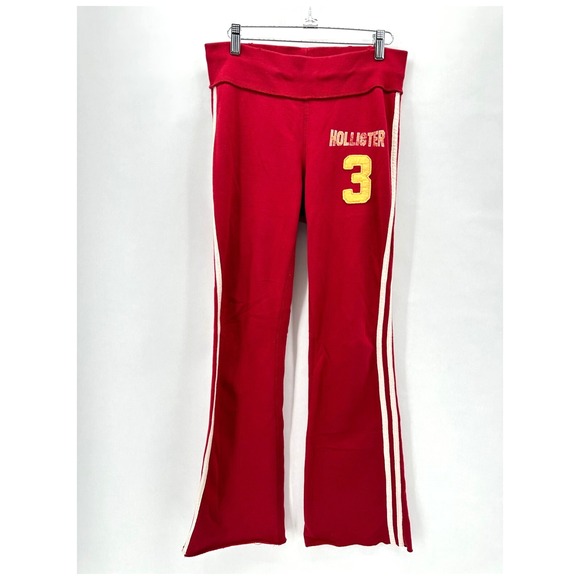 Vintage Hollister Fleece Sweatpants Juniors S Red Flare Leg Stripe 90s Y2K Cozy - Picture 2 of 12